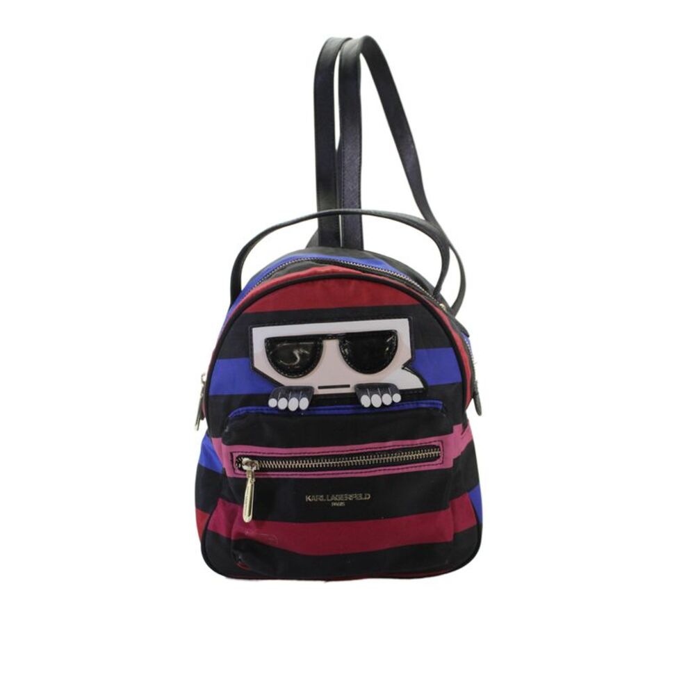 Karl Lagerfeld Womens Striped Leather Trim Mini Backpack Handbag Multicolor